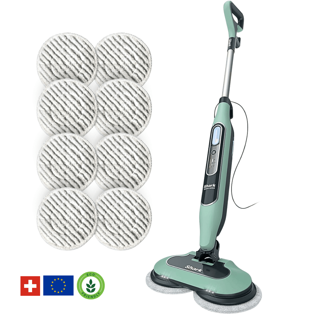 Shark® damp- og skuremopp – alt-i-ett med LED, XL-tank og 8 pads