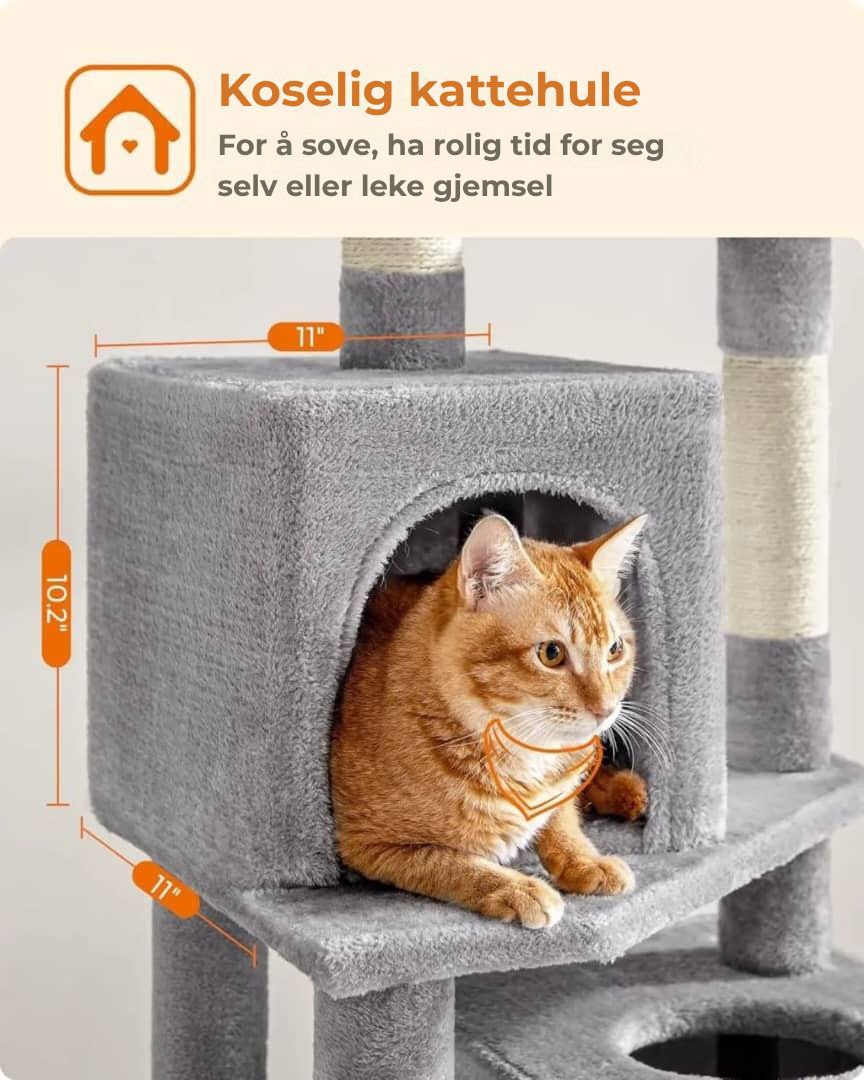 Feandrea kattetre 154 cm - Plysj klatretårn med 5 klorestolper, 2 plattformer