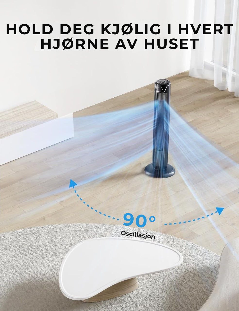 Midea - Smal søylevifte med fjernkontroll