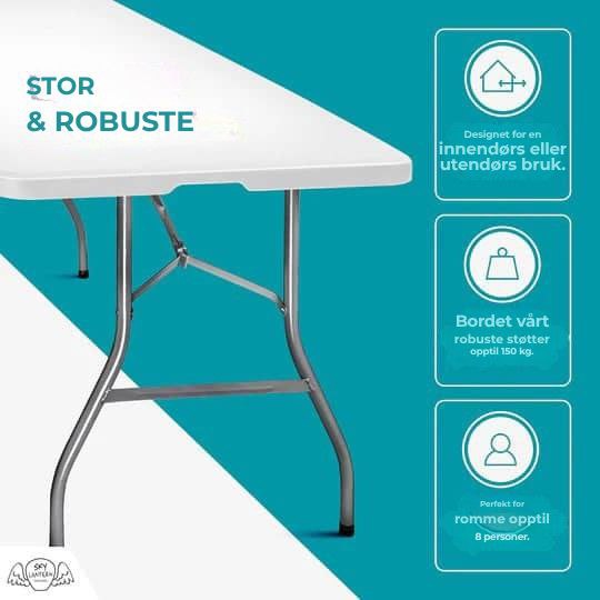 Hvitt rektangulært sammenleggbart bord 180x74x74 cm