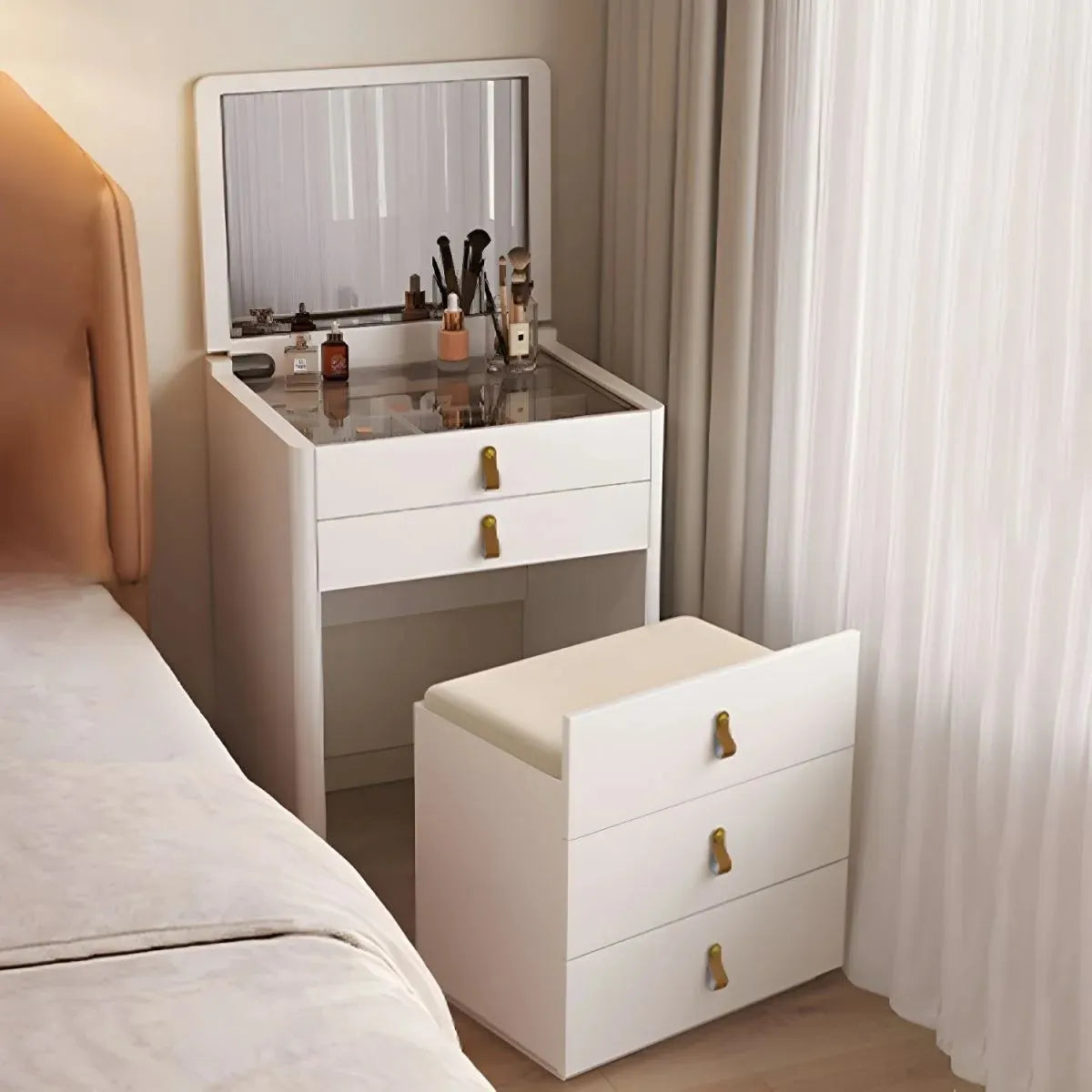 Ivory - Foldable Mirror Makeup Table