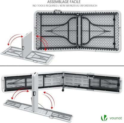 Sammenleggbart bord og 2 hvite benker, sett 180 x 75 x 72 cm