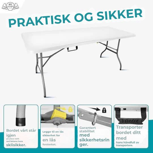 Hvitt rektangulært sammenleggbart bord 180x74x74 cm