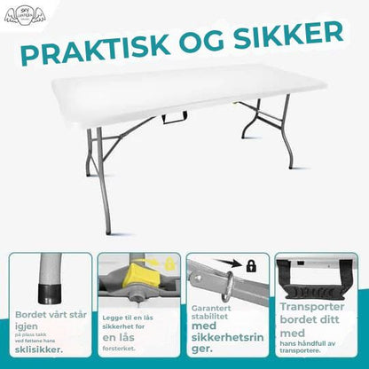 Hvitt rektangulært sammenleggbart bord 180x74x74 cm