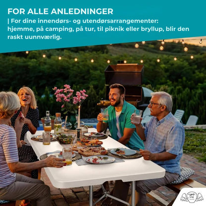 Hvitt rektangulært sammenleggbart bord 180x74x74 cm