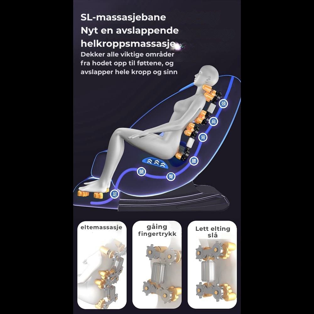 Massasjestol A5 – Varmeterapi, AI-styring, Zero Gravity og berøringsskjerm