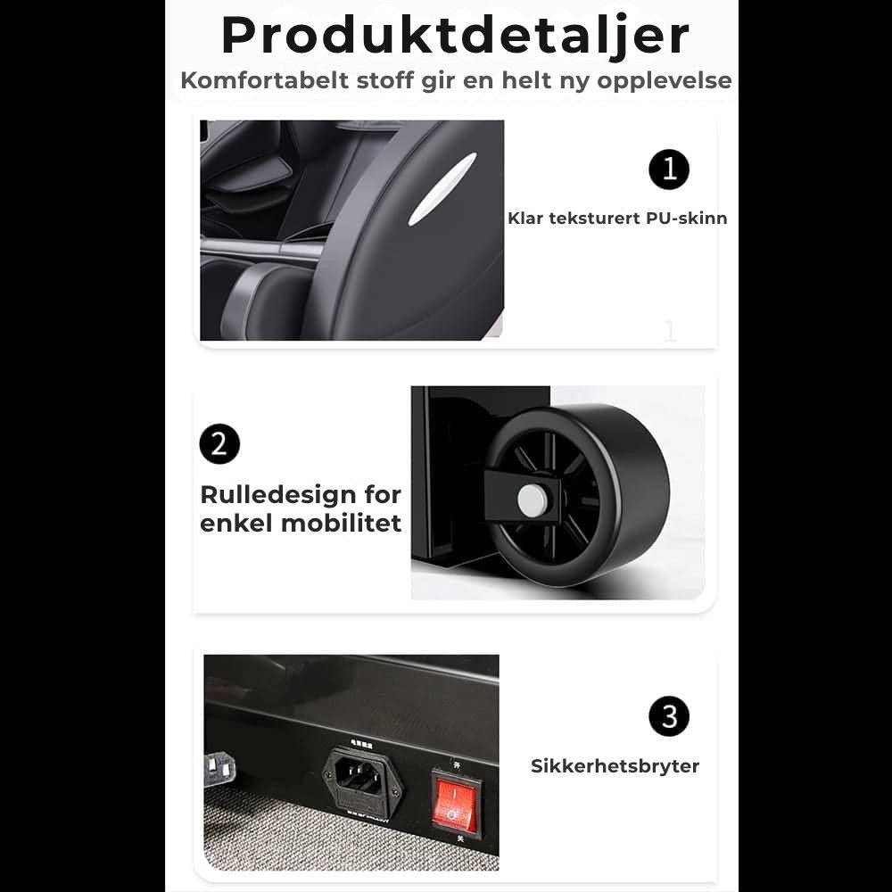 Massasjestol A5 – Varmeterapi, AI-styring, Zero Gravity og berøringsskjerm