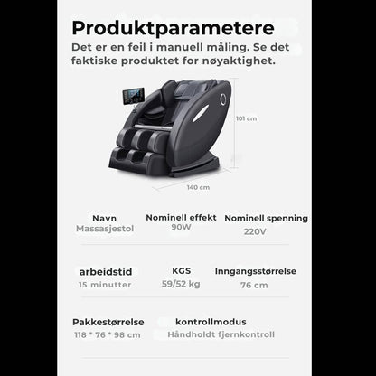 Massasjestol A5 – Varmeterapi, AI-styring, Zero Gravity og berøringsskjerm