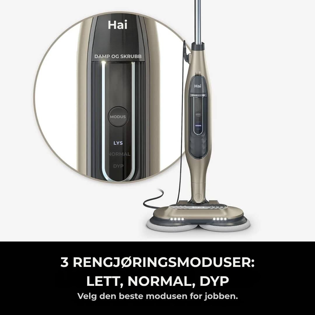 Shark® damp- og skuremopp – alt-i-ett med LED, XL-tank og 8 pads