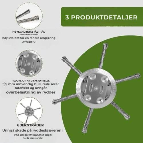 Gressklipperhodet har 6 grener flettet med slitesterk ståltråd