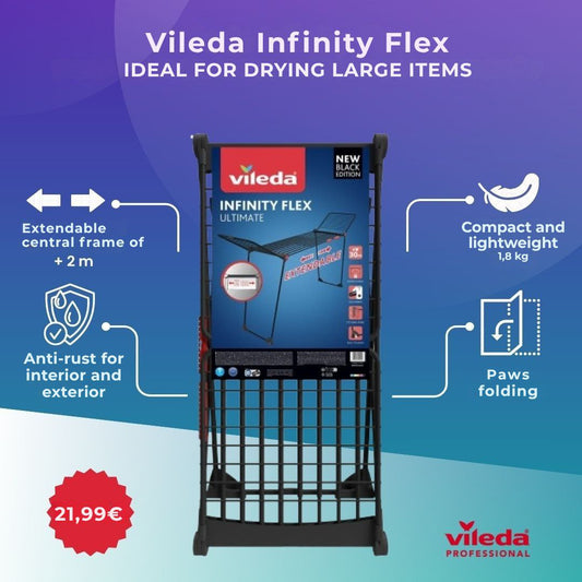 Vileda Infinity Flex® Indoor Clothes Dryer, XXL Lines over 2 Metres, Stable and Sturdy, Easy to Carry