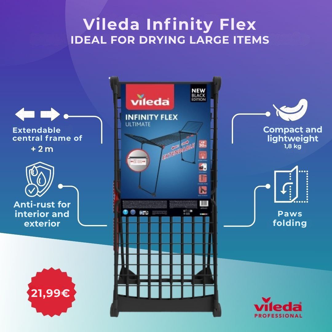 Vileda Infinity Flex® Indoor Clothes Dryer, XXL Lines over 2 Metres, Stable and Sturdy, Easy to Carry